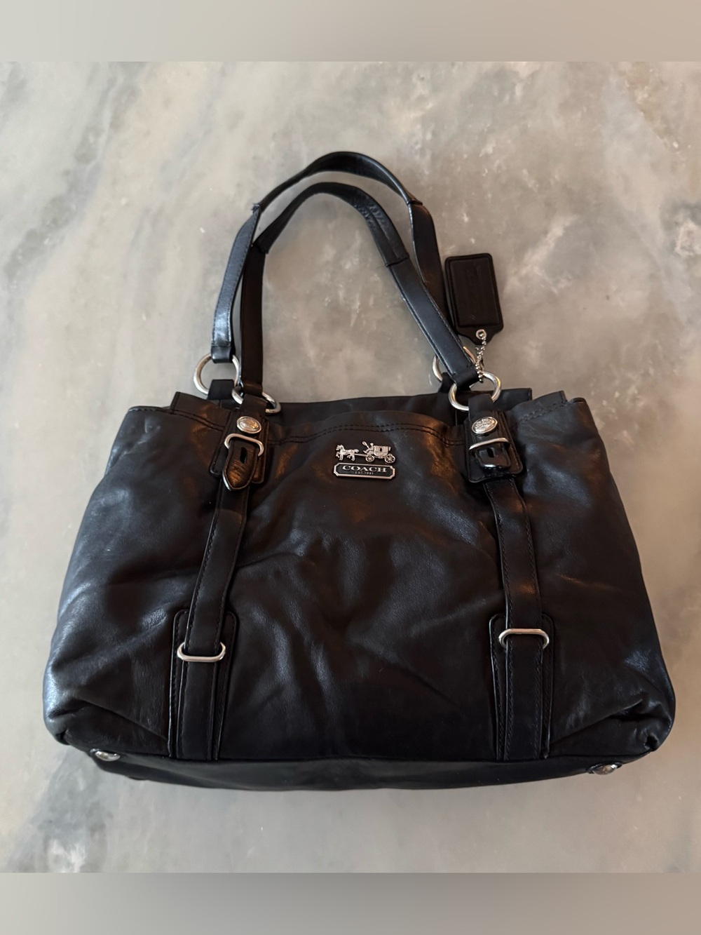 Y2K 2010 Coach Mia Black Soft Leather Tote Hobo Shoulder Bag Purse